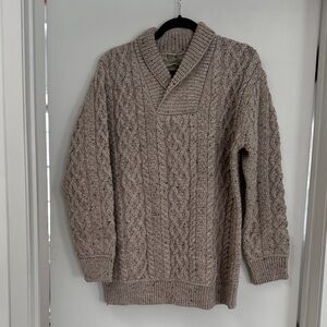 Aran Bunratty Shawl Collar Sweater 100% Merino Wool Oatmeal